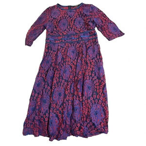 NWOT MIUSOL Lace 3-Quarter Sleeve Dress Royal Blue Floral Zip SZ XL Below‎ Knee